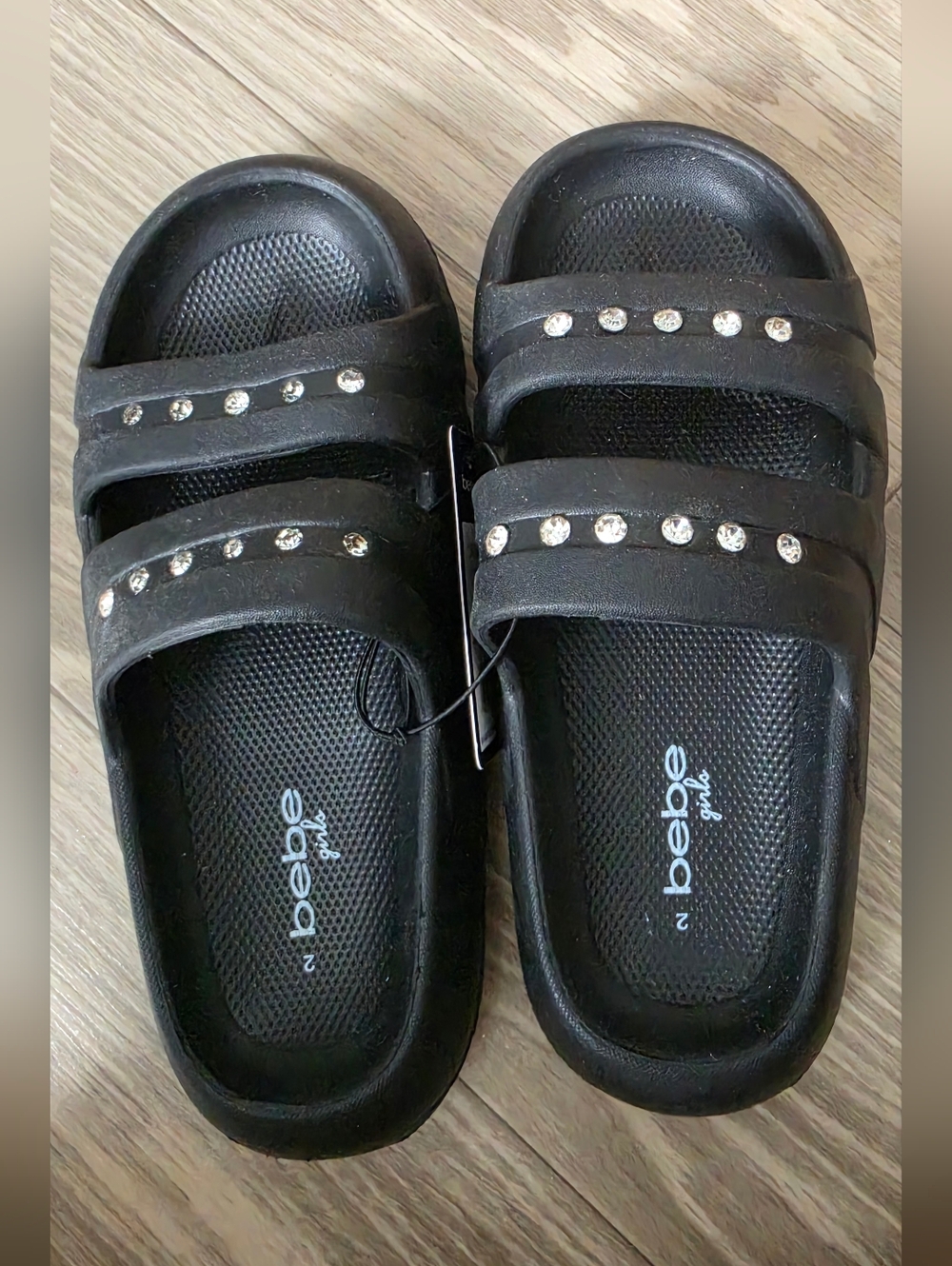 bebe Black Jeweled Slide Sandals